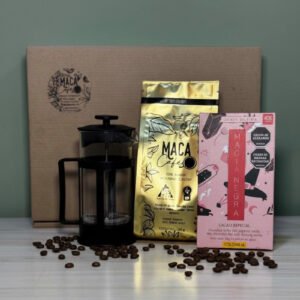 KIT 1: Prensa 350ml, Café Maca de 250g y Chocolate