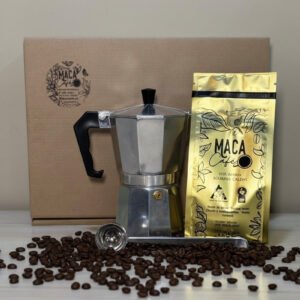 KIT 4: Cafetera Moka, Café 250g Maca y Cuchara Medidora