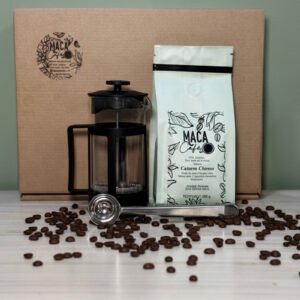 Kit 5: Prensa 350ml Café Caturra Chiroso 250g y Cuchara Medidora