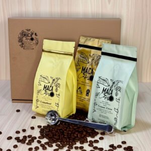 Kit 6: Prensa, Cuchara Medidora, Café 250g, Maca, Caturra Chiroso y Caturra Amarilla